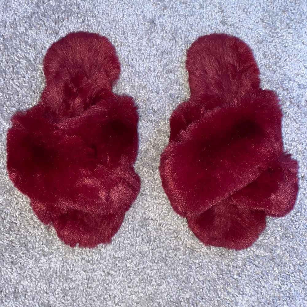 Size six fuzzy slippers.